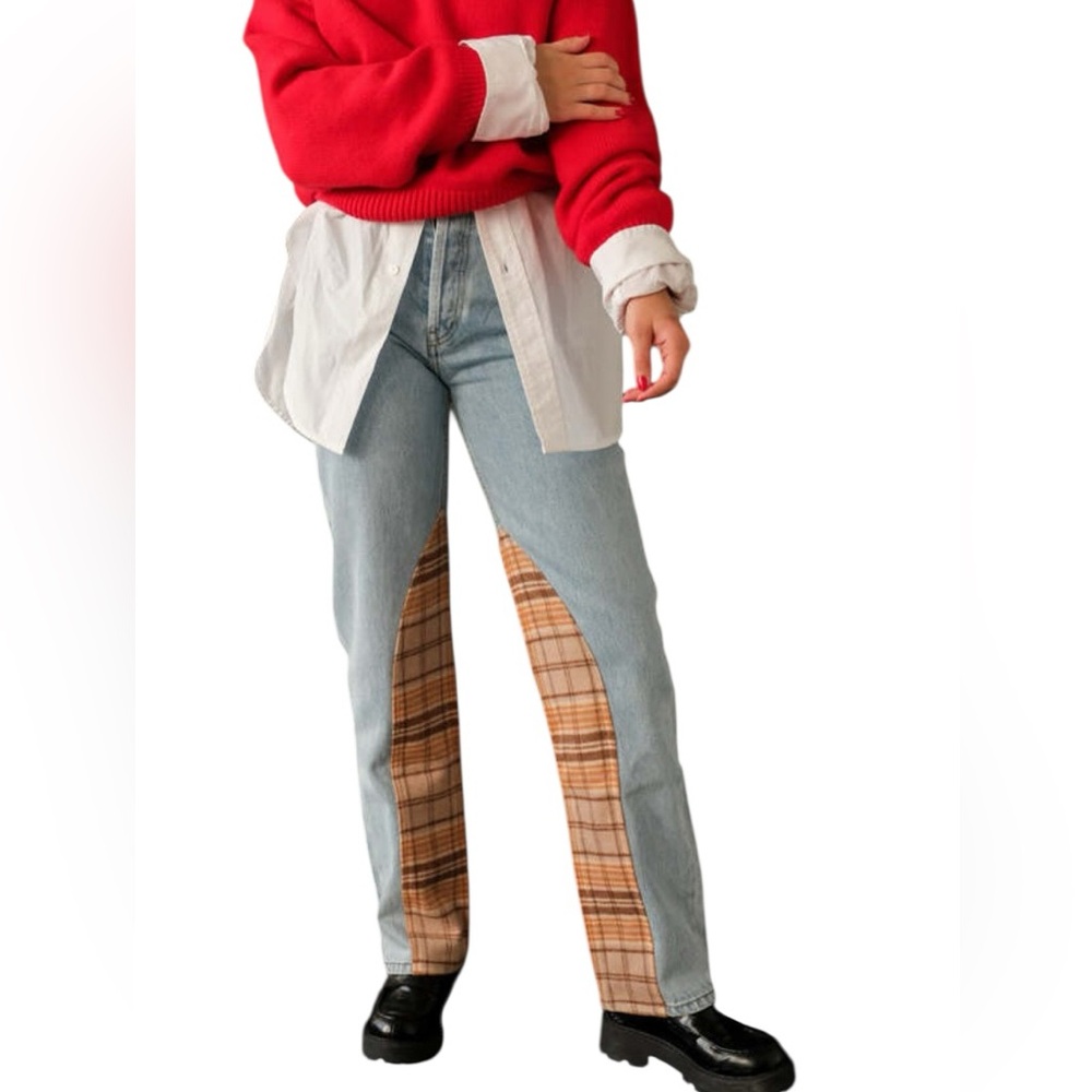 Still Here Jeans Childhood Jodhpur Plaid Vintage Blue 27 Like New!